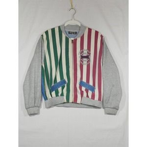 Vtg Switch Usa Denim Colorblock Striped Full Zip Jacket Sweatshirt Sleeves Small